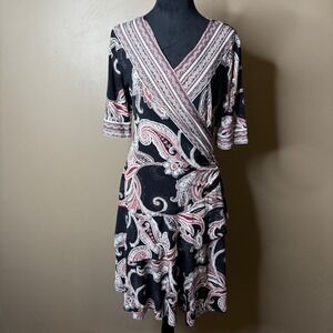 Robbie Bee Signature Women Dress Sz M Paisley Print Faux Wrap